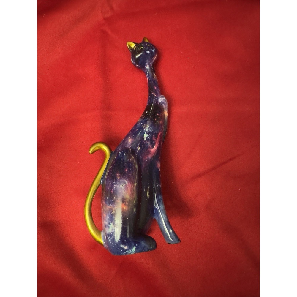 Galaxy Cat Figurine Hand Painted Resin Art Cat Multicolor Home Decor